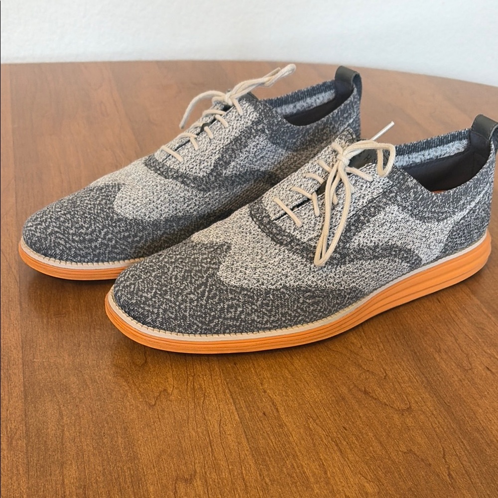 Men's Cole Haan Grey Knit Wingtip Lace-Up Shoes - Picture 2 of 5
